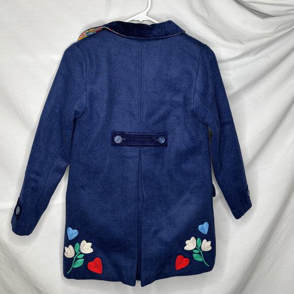 Mini Boden Girls Floral Embroidered Navy Blue Coat Size 9-10Y - Picture 2 of 10